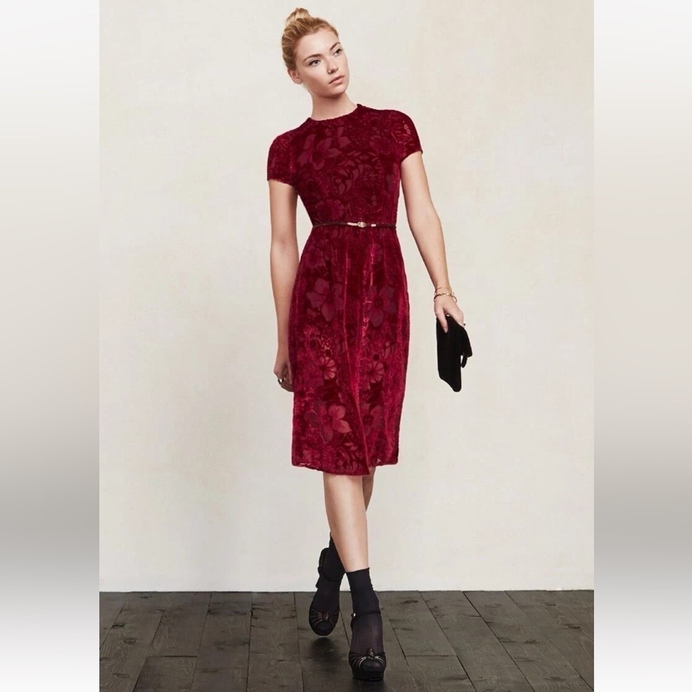 Reformation Bettina Jacquard Holiday Crimson Dress Size Small - Picture 1 of 6